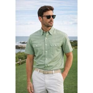 Polo Ralph Lauren Mens Short Sleeve Button Up Shirt Green Medium Classic